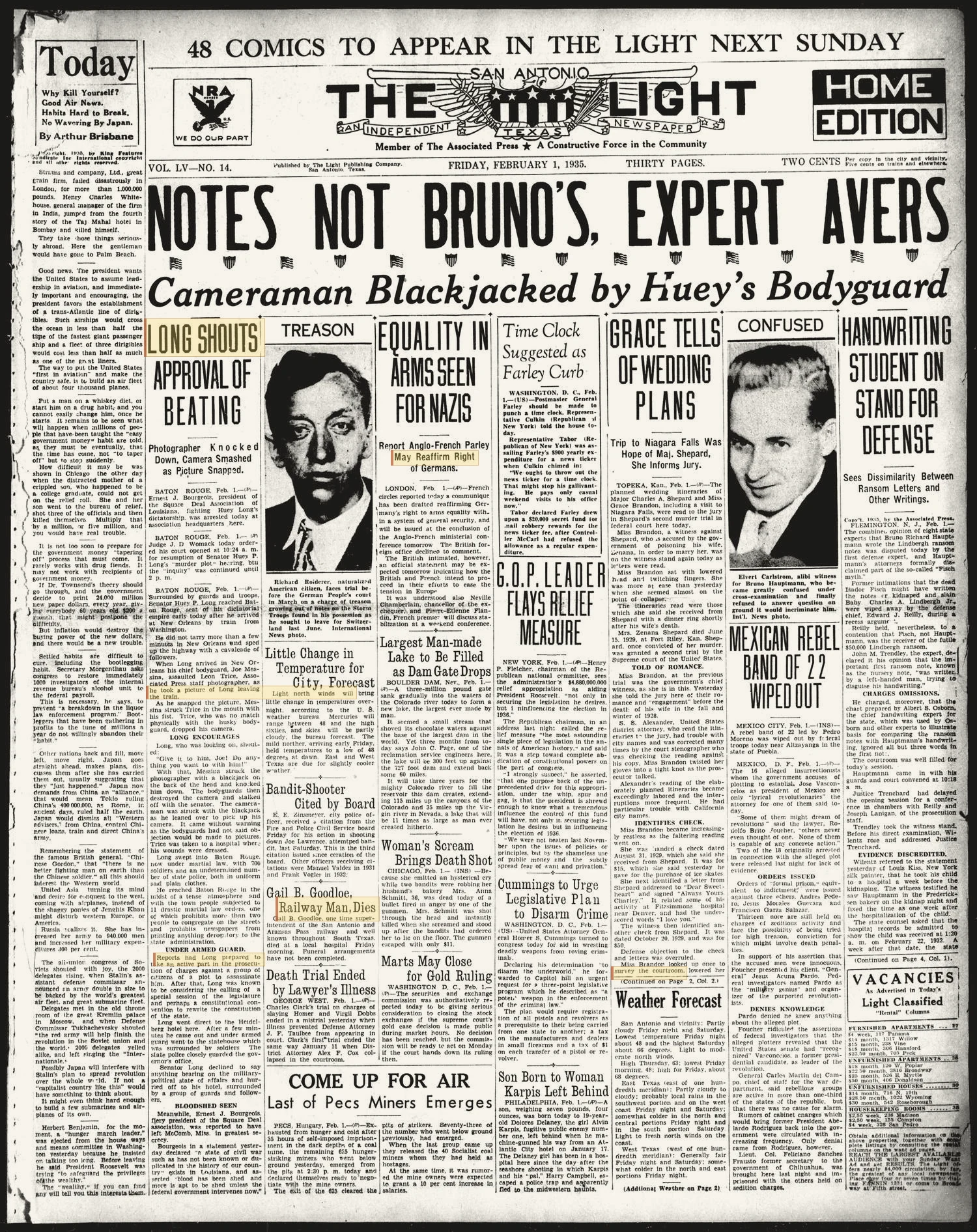 The San Antonio Light (San Antonio, Tex.), Vol. 55, No. 14, Ed. 1 Friday, February 1, 1935